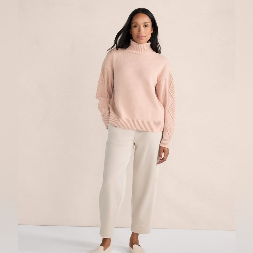 Haven Well Within Cotton Cable-Sleeve Rollneck Sweater size Small